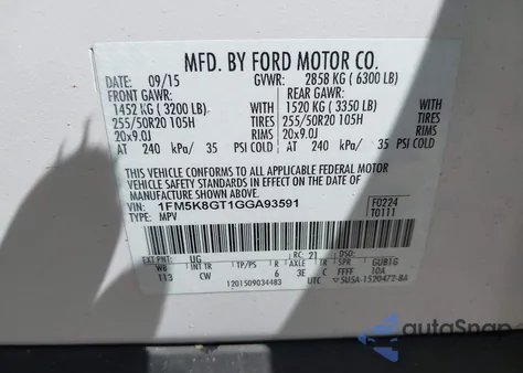 2016 Ford Explorer Sport z USA, uszkodzony, nr VIN 1FM5K8GT1GGA93591